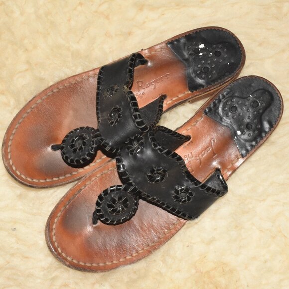 Jack Rogers Black Leather Perfect Sandals Size 9! - Picture 1 of 5